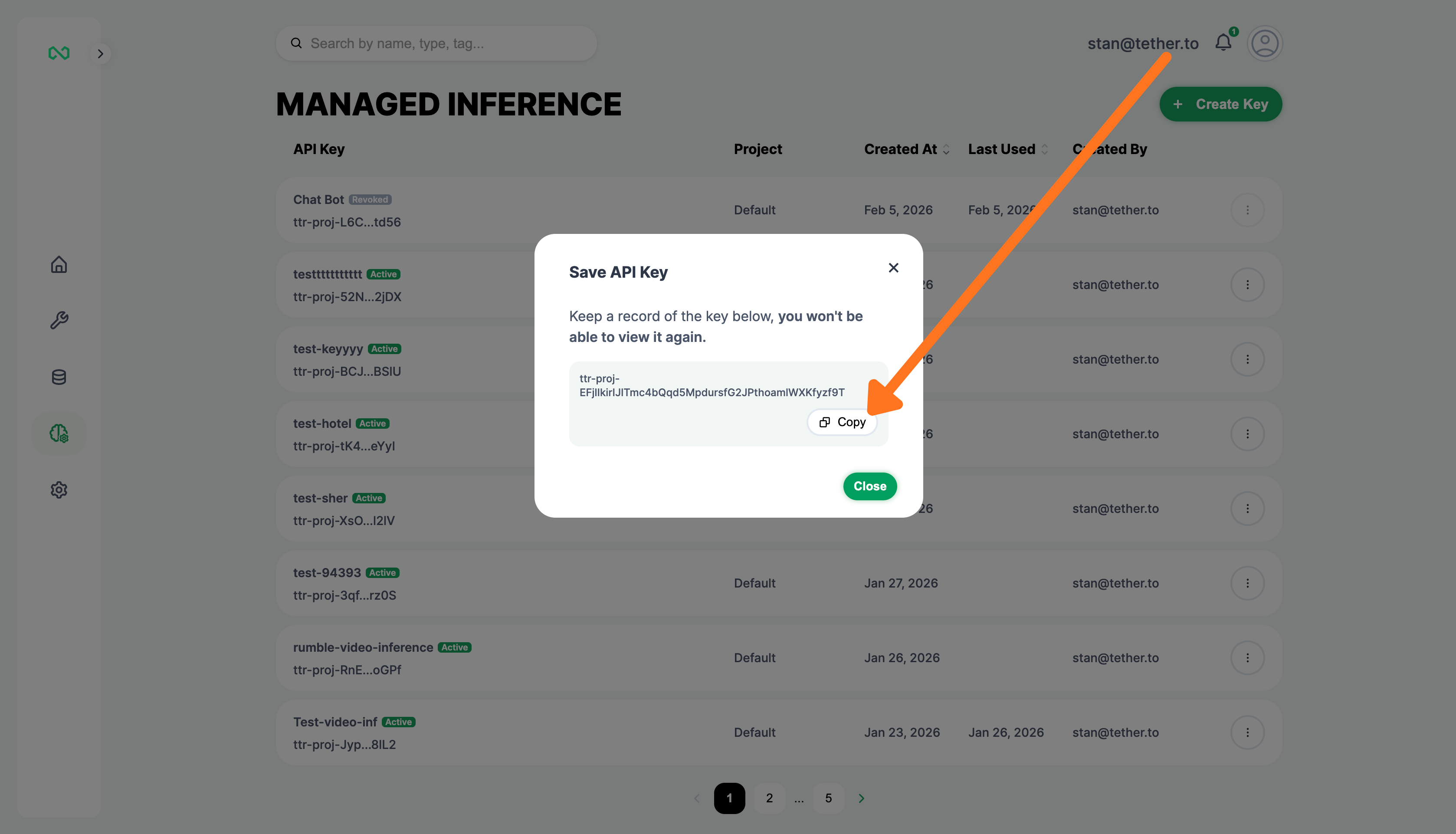 Copy API key